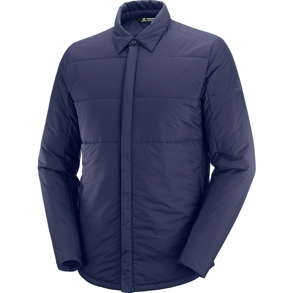 Salomon Singapore Mens Midlayers - SNOWSHELTER INSULATED SHIRT M Navy | 71209-TRFE